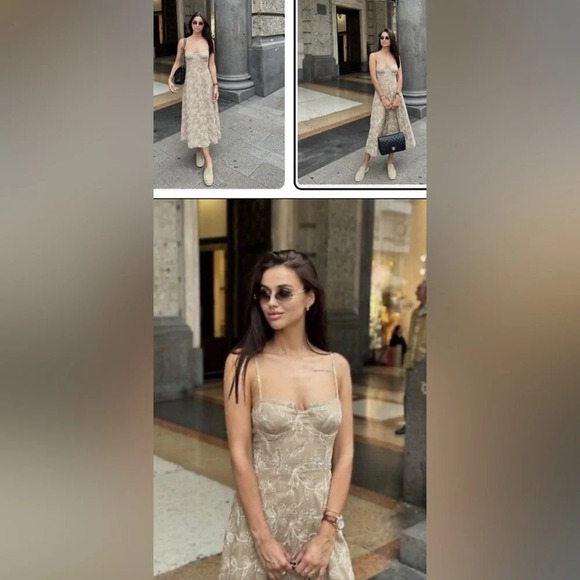 Zara Tan Floral Midi Dress - Picture 3 of 11